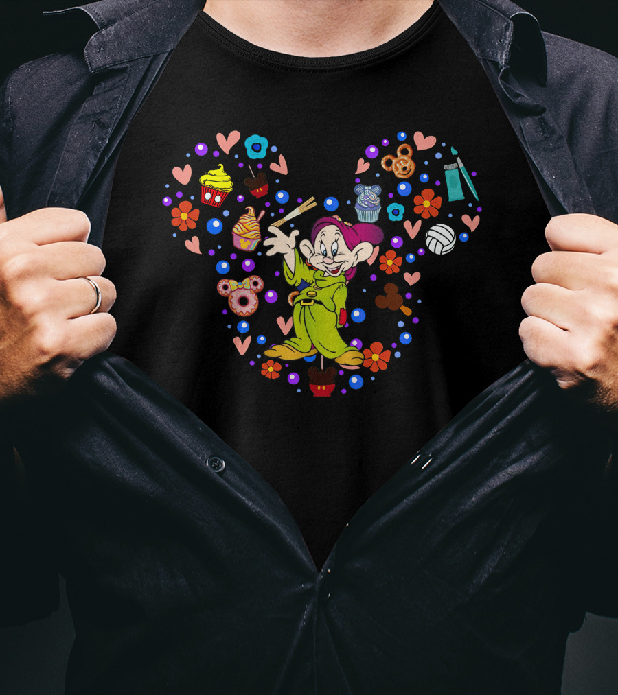 Dopey Mickey Mouse Ears With Hearts And Desserts T-Shirt