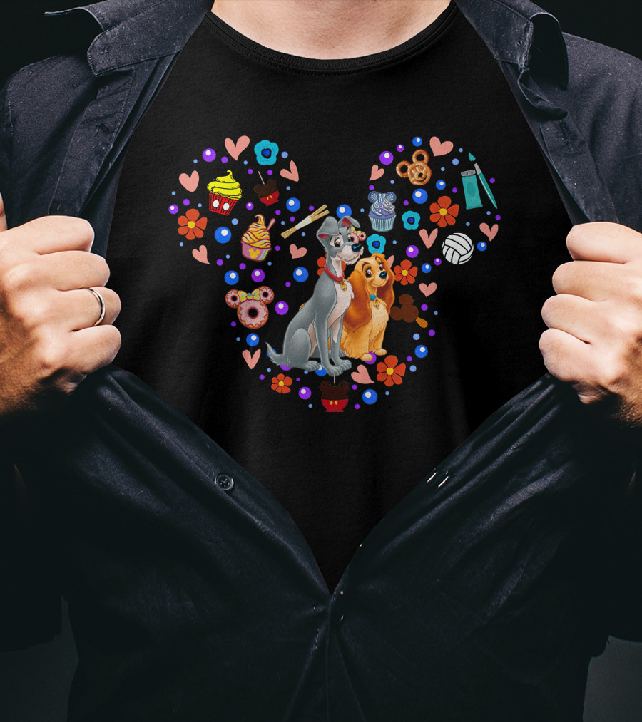 Lady And The Tramp Heart Mouse Ears Cupcake Socks Baseball Yarn T-Shirt