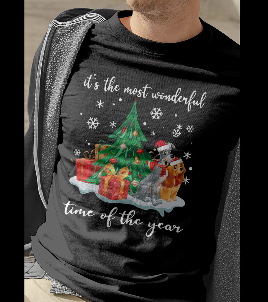 It's The Most Wonderful Time Of The Year Lady And The Tramp Christmas Tree Snowflakes T-Shirt