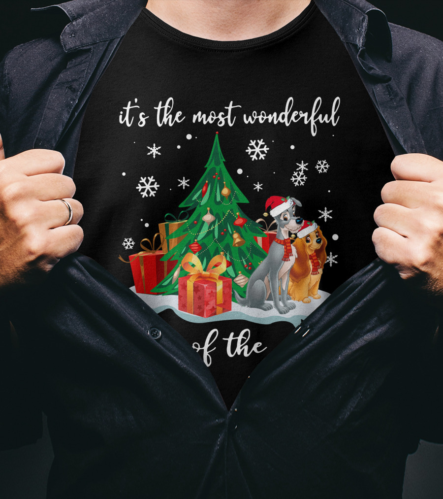It's The Most Wonderful Time Of The Year Lady And The Tramp Christmas Tree Snowflakes T-Shirt