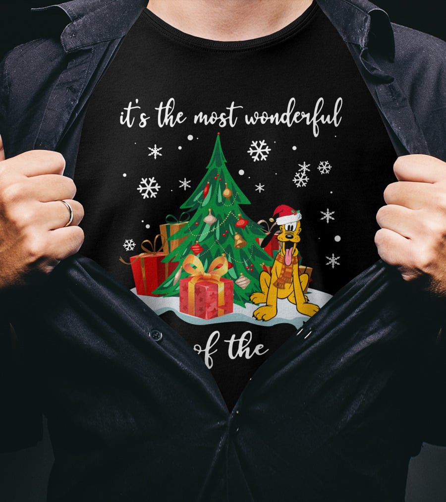 It's The Most Wonderful Time Of The Year Pluto Christmas Tree Snowflakes Gifts T-Shirt