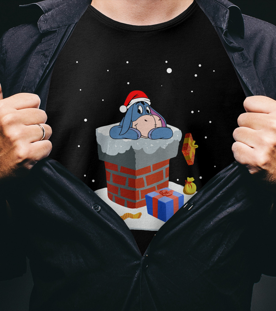 Eeyore Christmas Santa Hat Chimney Presents T-Shirt