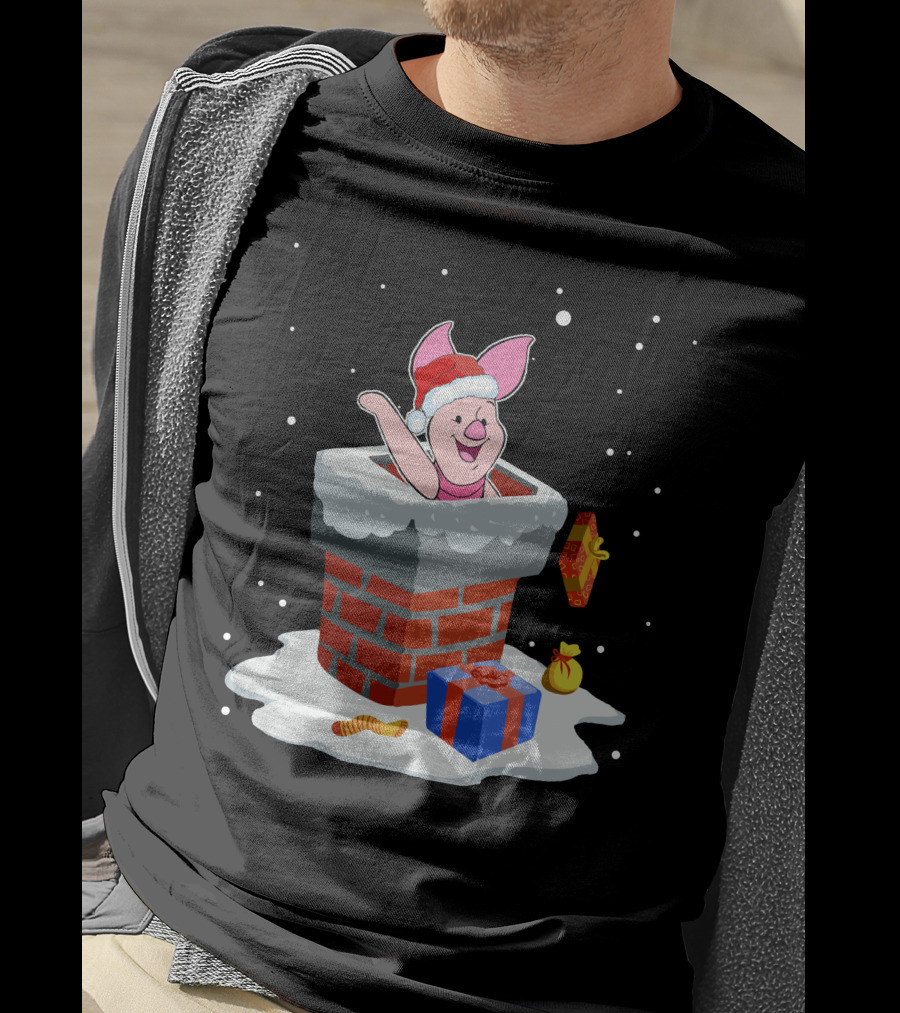 Piglet Santa Christmas Chimney Gifts Snow T-Shirt