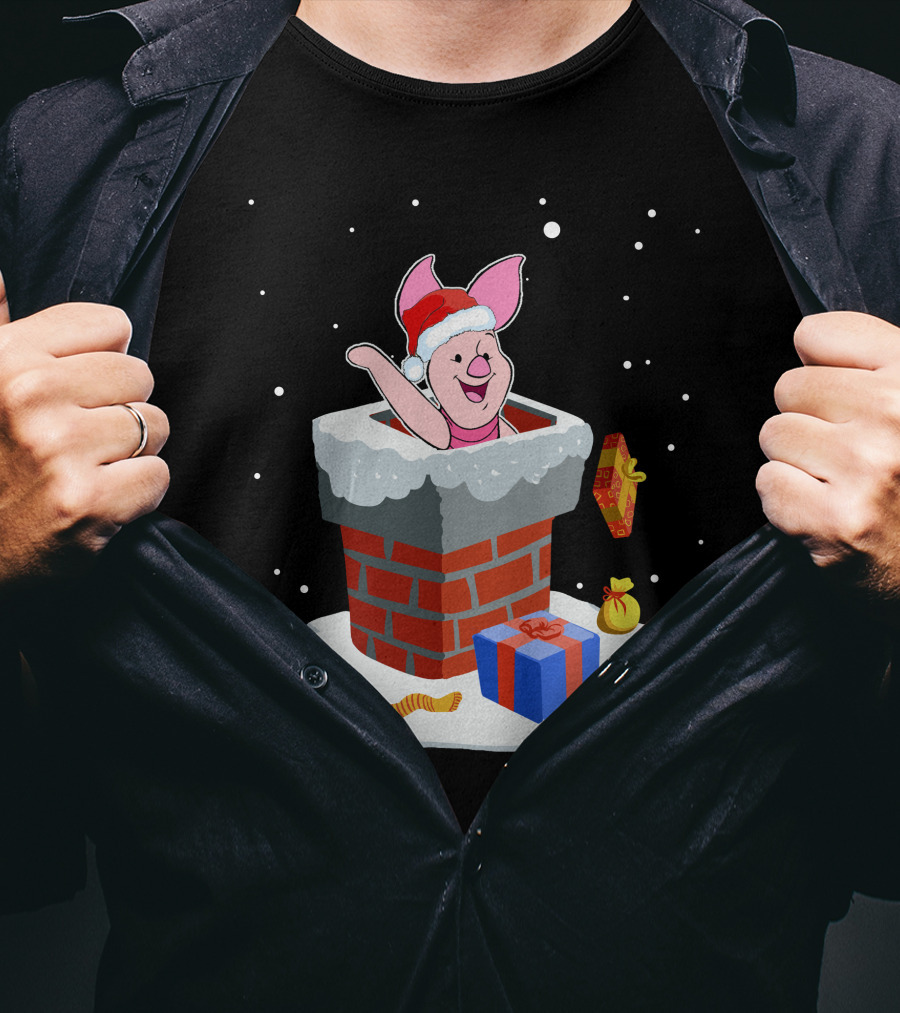 Piglet Santa Christmas Chimney Gifts Snow T-Shirt