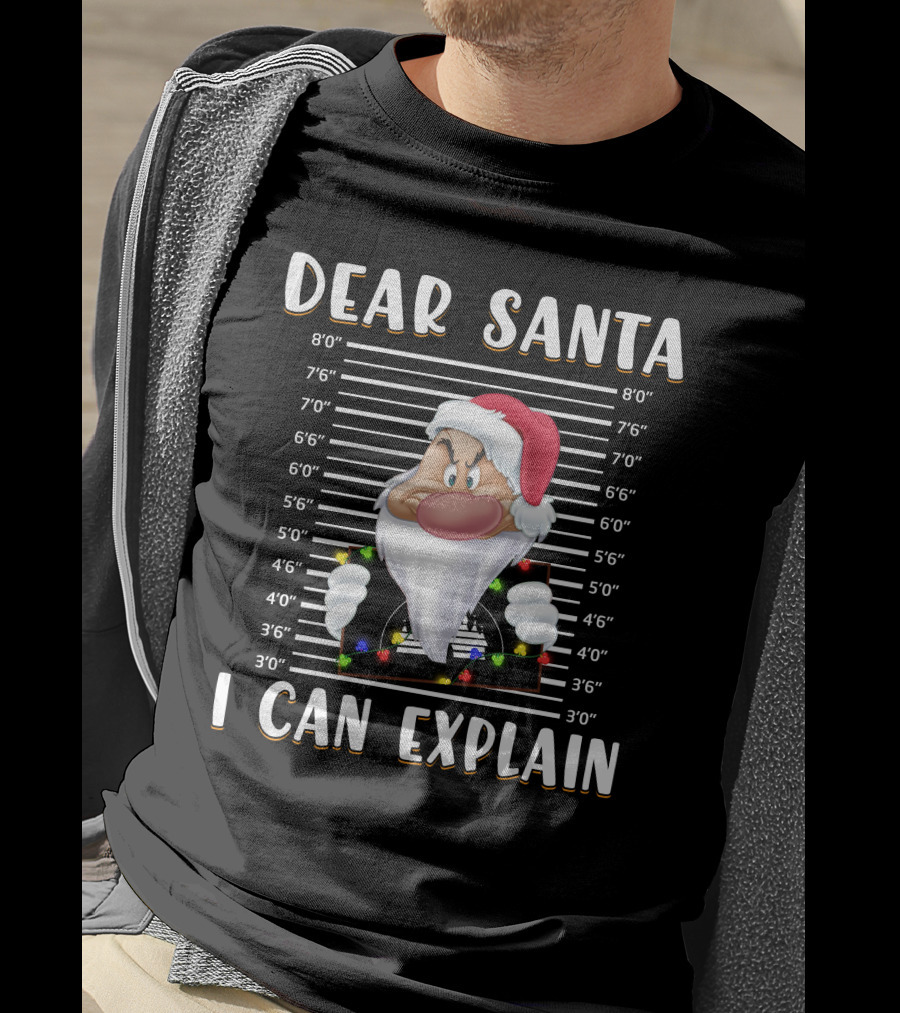 Dear Santa I Can Explain Grumpy Mugshot Christmas Santa Hat T-Shirt
