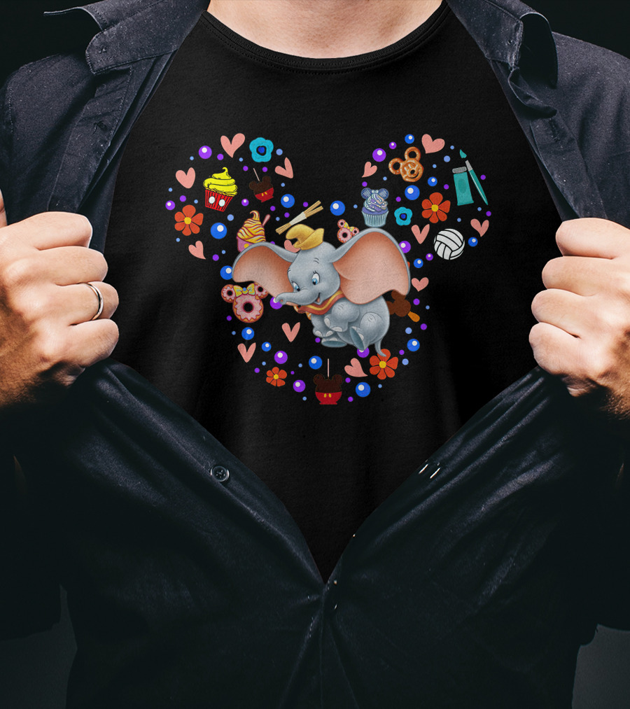Dumbo Flying Circus With Mickey Mouse Shape Cupcakes And Donuts Balloons T-Shirt