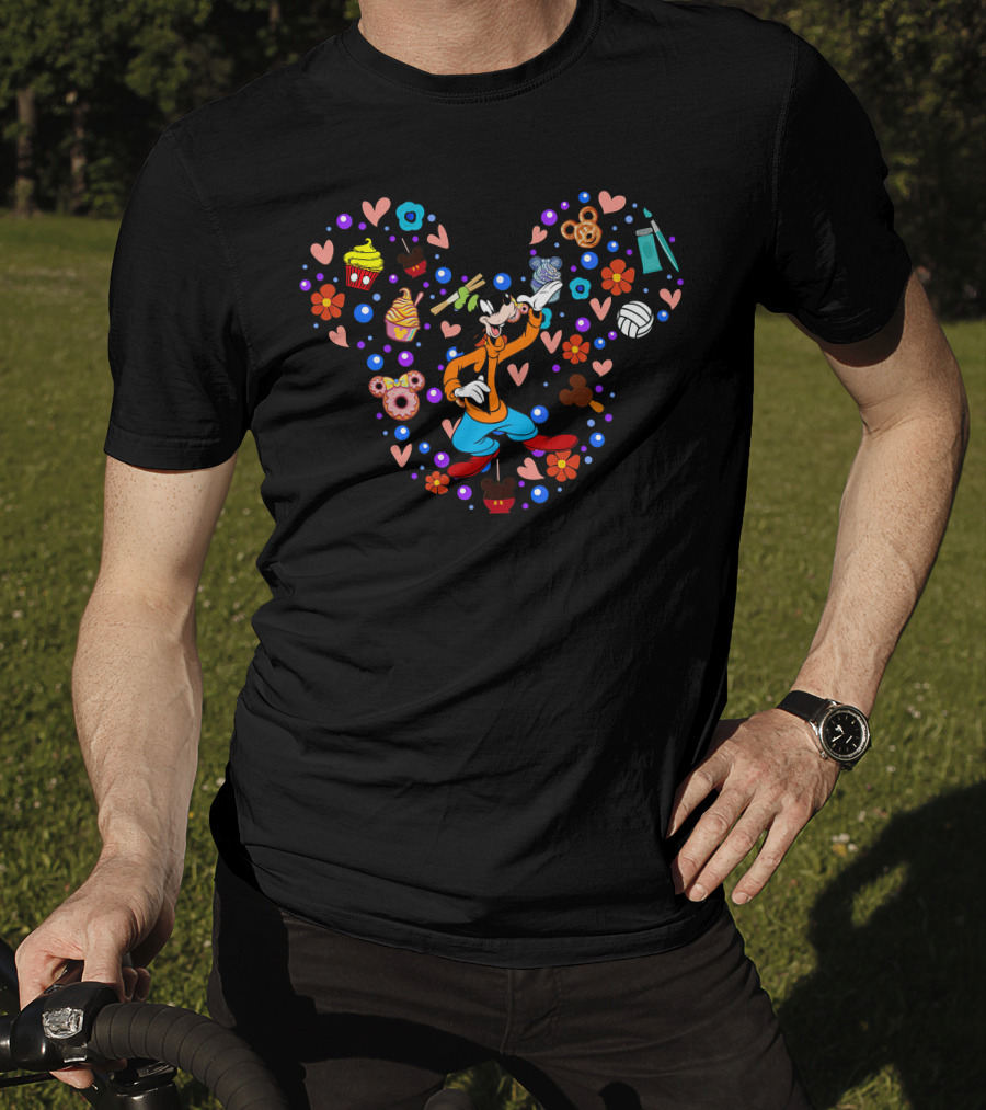 Goofy Heart Symbol With Mickey Mouse Ears And Cupcakes T-Shirt