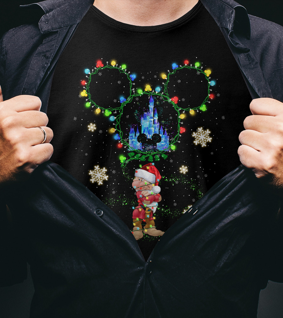Grumpy Christmas Lights Castle Snowflakes Disney Holiday Magic T-Shirt
