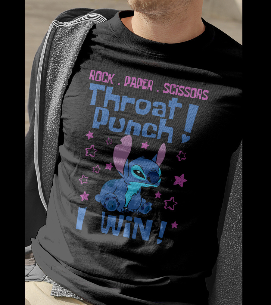 Rock Paper Scissors Throat Punch I Win Stitch T-Shirt