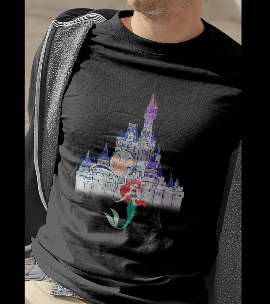 Ariel In Front Of Disney Castle With Mickey Balloon T-Shirt