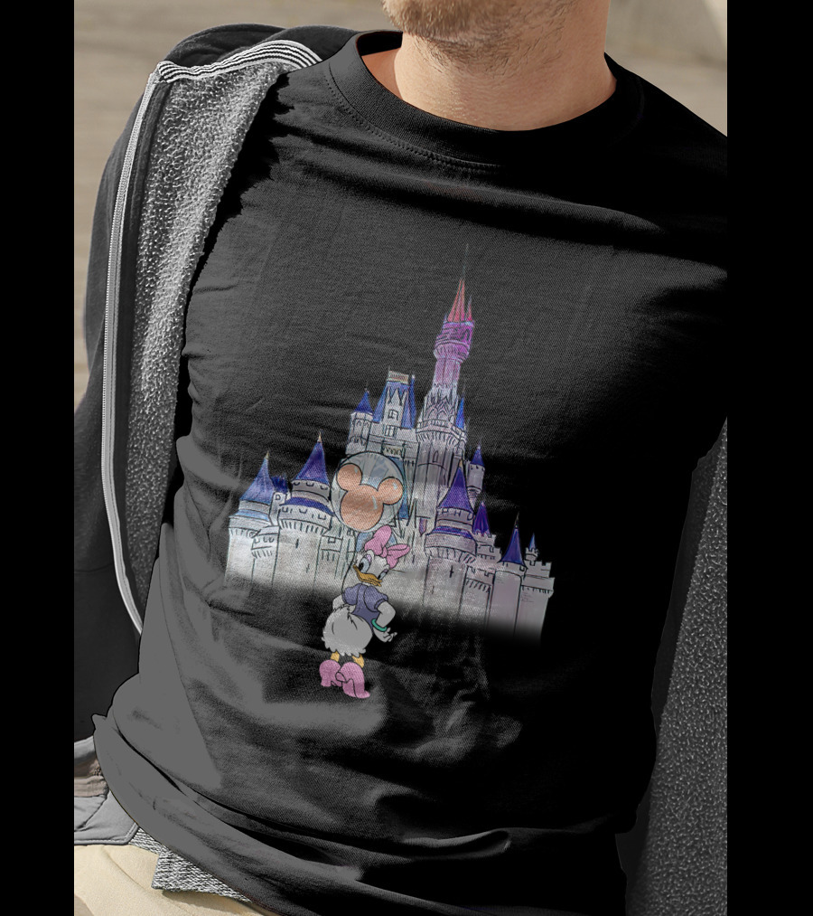 Daisy Duck Holding Mickey Balloon At Disney Castle T-Shirt