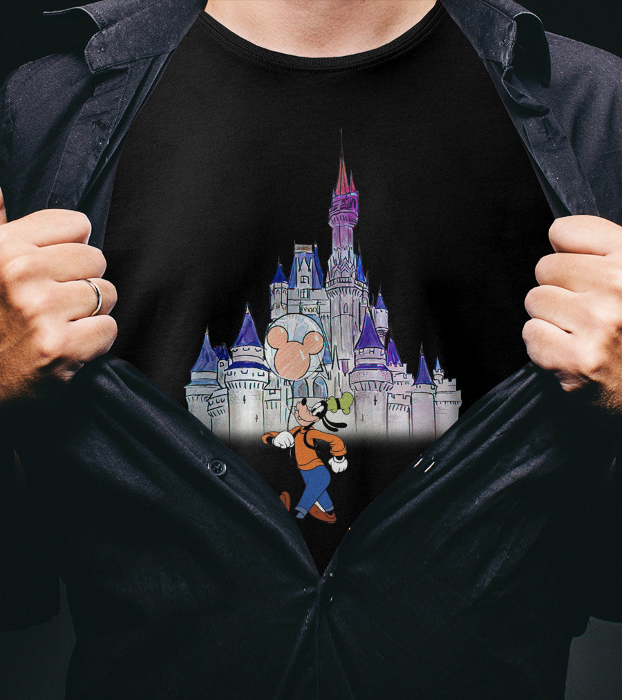 Goofy At Magical Castle With Mouse Balloon T-Shirt