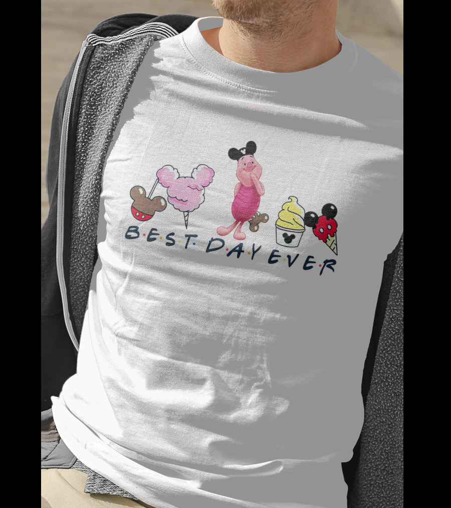 Best Day Ever Piglet Mickey Ears Ice Cream Cotton Candy T-Shirt