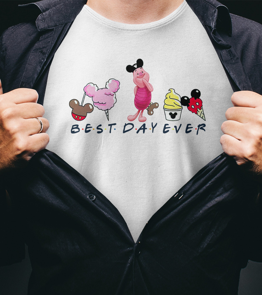 Best Day Ever Piglet Mickey Ears Ice Cream Cotton Candy T-Shirt