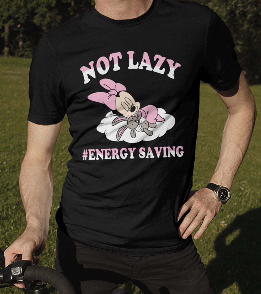 Not Lazy Minnie #Energy Saving Sleeping On Cloud With Stuffed Bunny T-Shirt