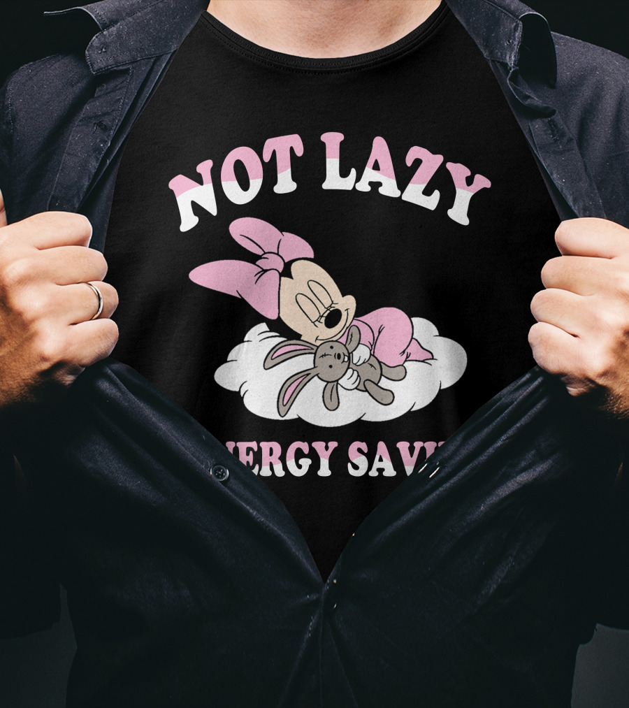 Not Lazy Minnie #Energy Saving Sleeping On Cloud With Stuffed Bunny T-Shirt