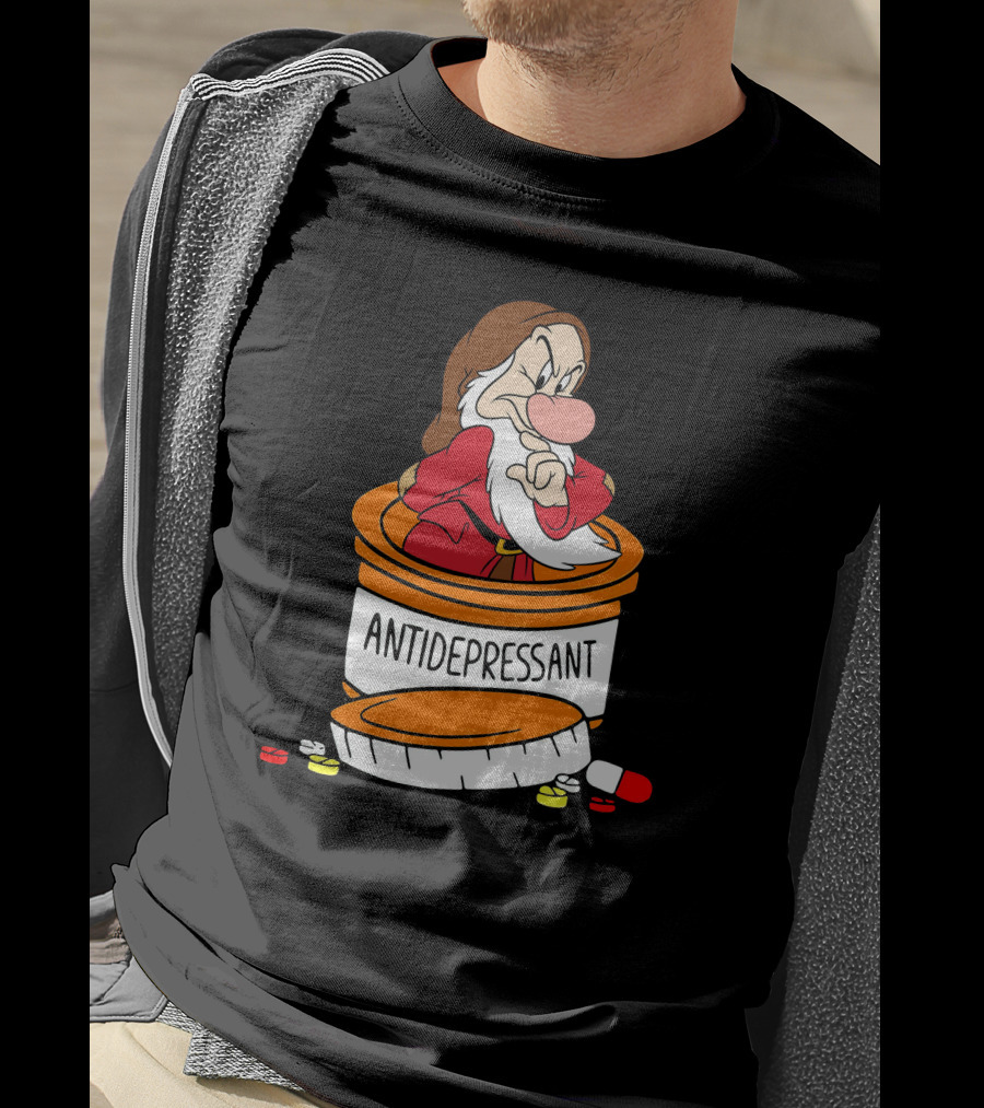 Grumpy Antidepressant Bottle Cartoon Character T-Shirt