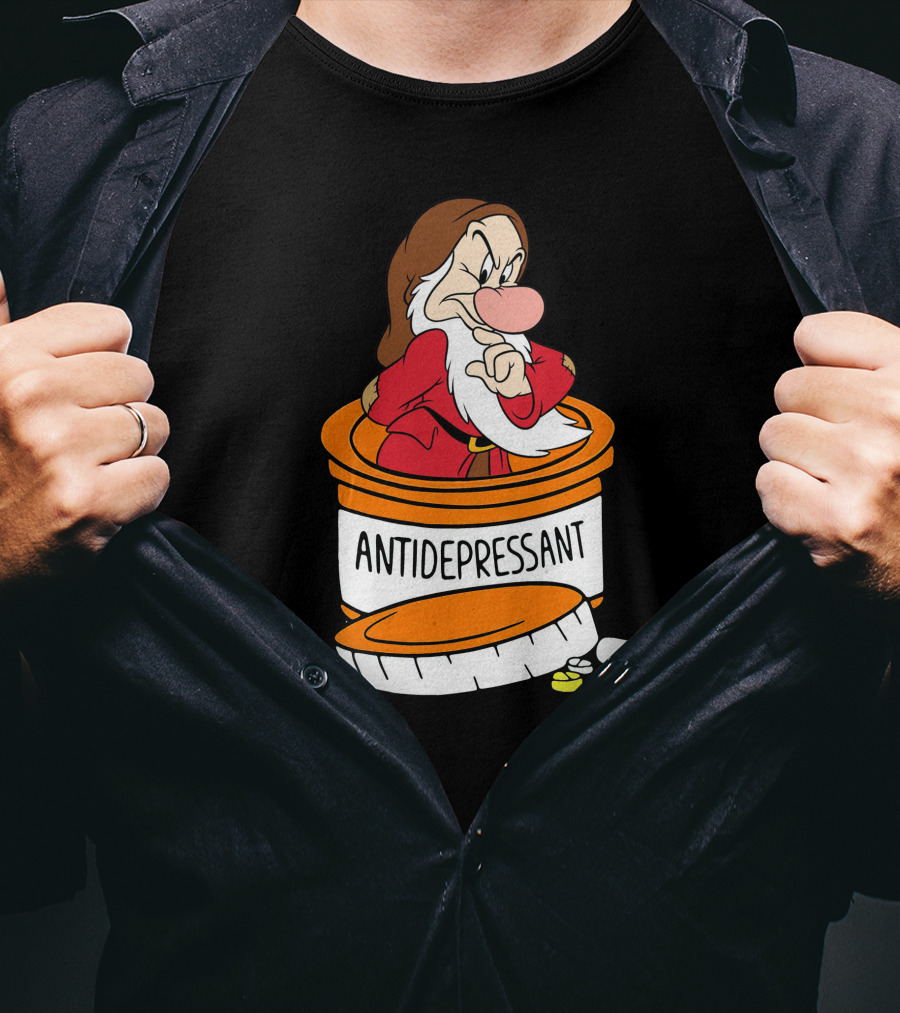 Grumpy Antidepressant Bottle Cartoon Character T-Shirt