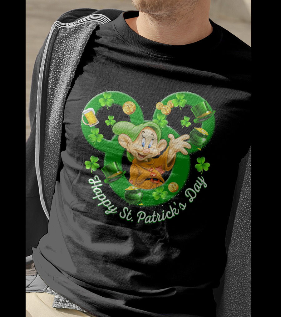 Dopey Happy St. Patrick's Day Shamrocks And Gold Coins T-Shirt