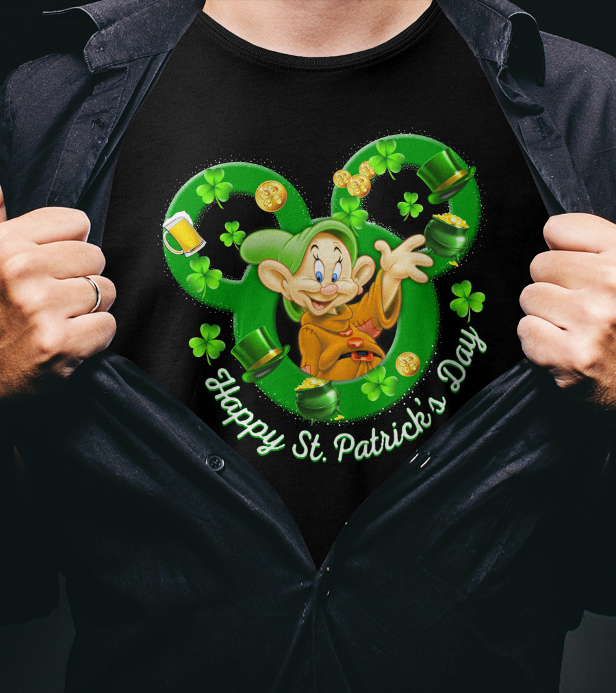 Dopey Happy St. Patrick's Day Shamrocks And Gold Coins T-Shirt