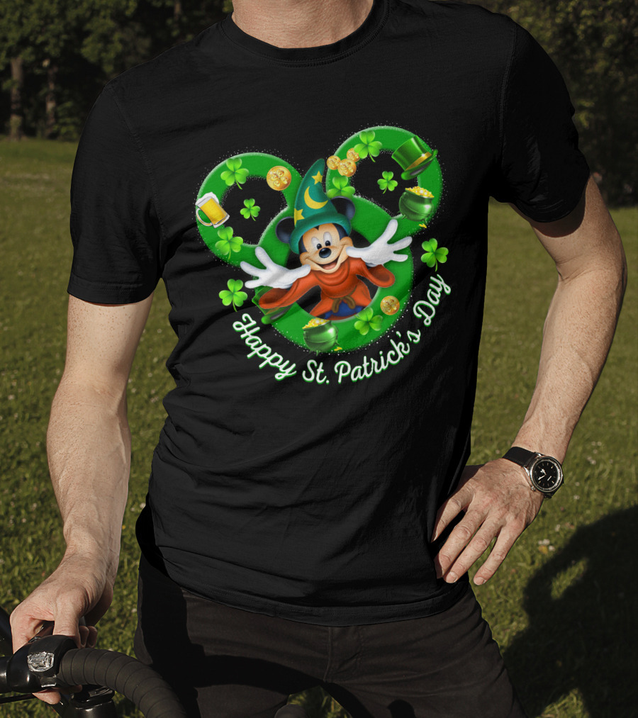 Happy St. Patrick's Day Mickey Fantasia Magic Hat Clover Coins T-Shirt
