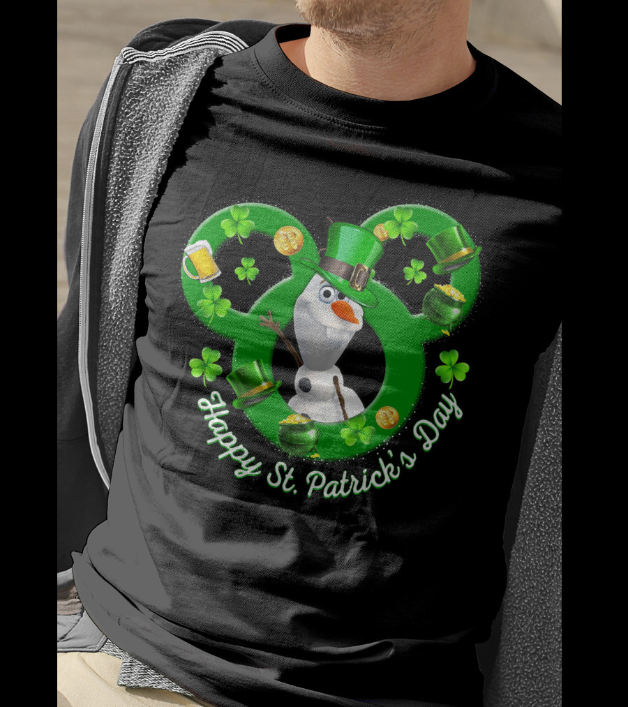 Olaf Happy St. Patrick's Day Mickey Mouse Shamrocks And Hats T-Shirt