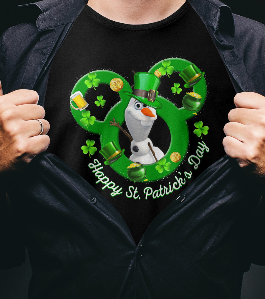 Olaf Happy St. Patrick's Day Mickey Mouse Shamrocks And Hats T-Shirt