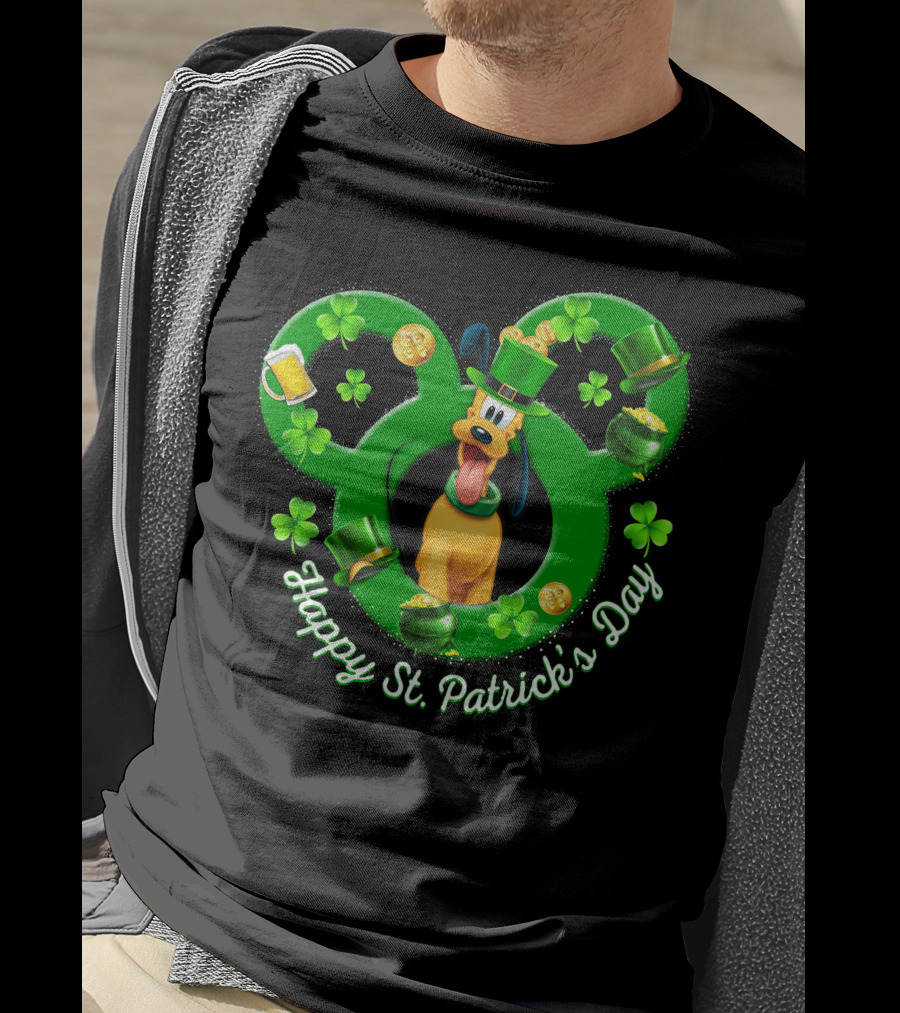 Happy St. Patrick's Day Pluto Mickey Ears Shamrocks Gold Coins T-Shirt