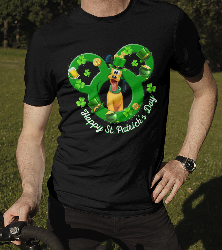 Happy St. Patrick's Day Pluto Mickey Ears Shamrocks Gold Coins T-Shirt