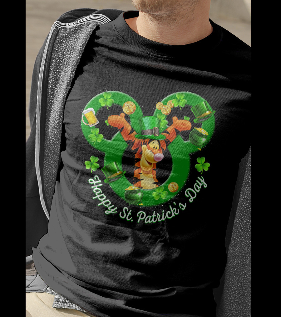 Tigger Happy St. Patrick's Day Mickey Ears Clover And Gold Coins T-Shirt