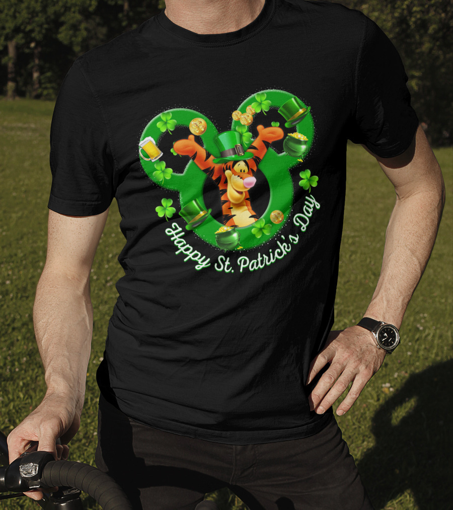 Tigger Happy St. Patrick's Day Mickey Ears Clover And Gold Coins T-Shirt