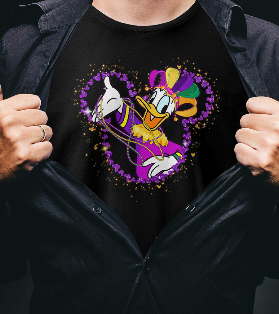Donald Duck Mardi Gras Jester Heart Beads Celebration T-Shirt
