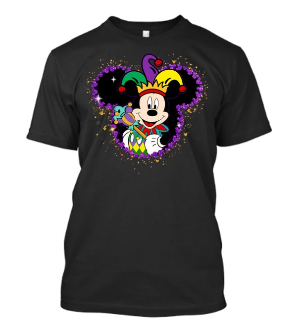 Mickey Mouse Jester Mardi Gras Magic With Crown And Scepter T-Shirt