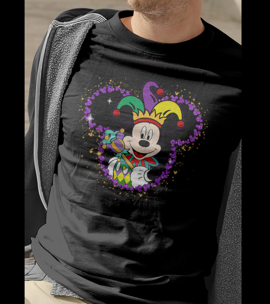 Mickey Mouse Jester Mardi Gras Magic With Crown And Scepter T-Shirt