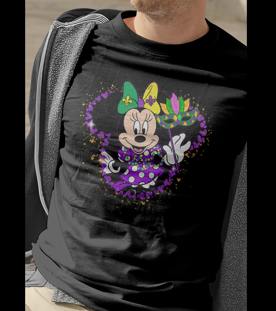 Minnie Mardi Gras Celebration With Mask And Beads T-Shirt