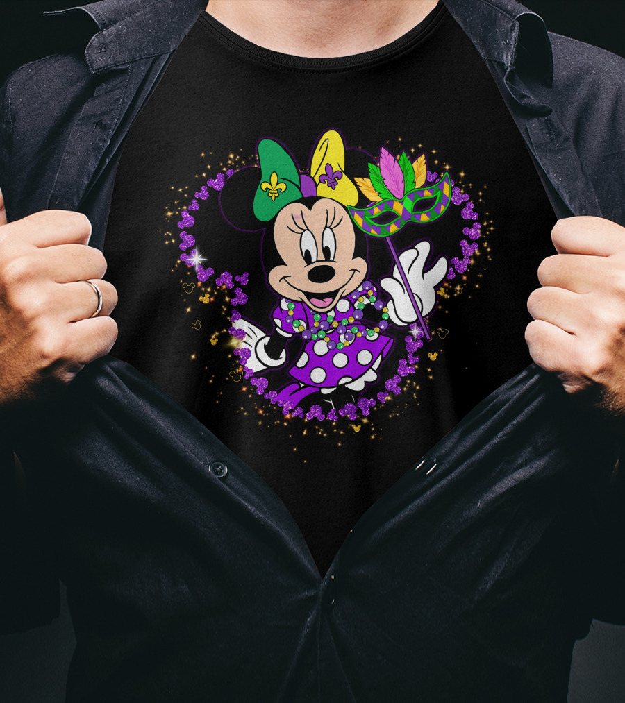 Minnie Mardi Gras Celebration With Mask And Beads T-Shirt