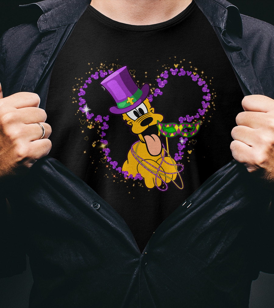 Pluto Mardi Gras Heart With Mask And Beads T-Shirt