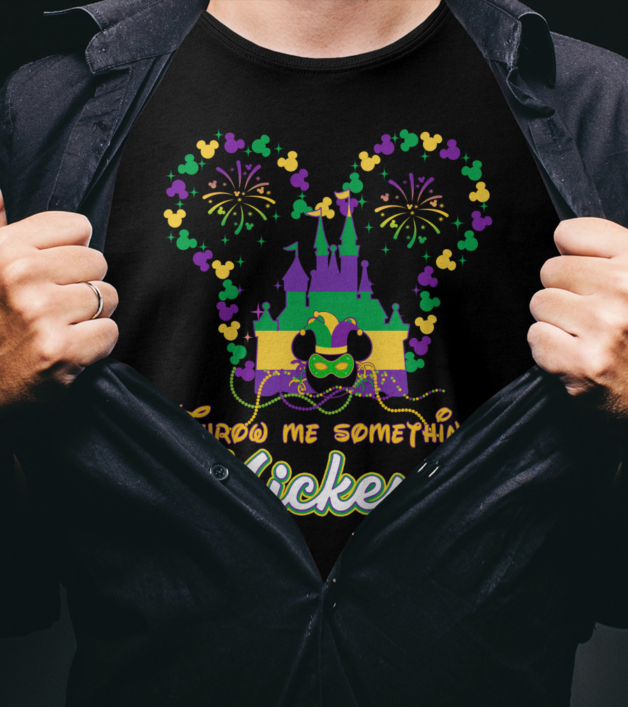 Throw Me Something Mickey Mardi Gras Castle Fireworks Beads T-Shirt