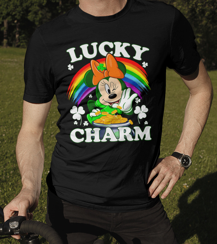 Minnie Lucky Charm Rainbow Pot Of Gold Shamrocks T-Shirt