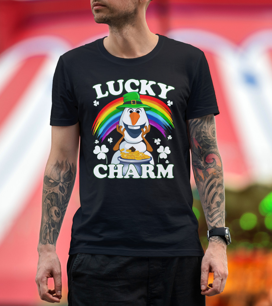 Lucky Charm Olaf Rainbow Hat Shamrocks Gold Coins T-Shirt