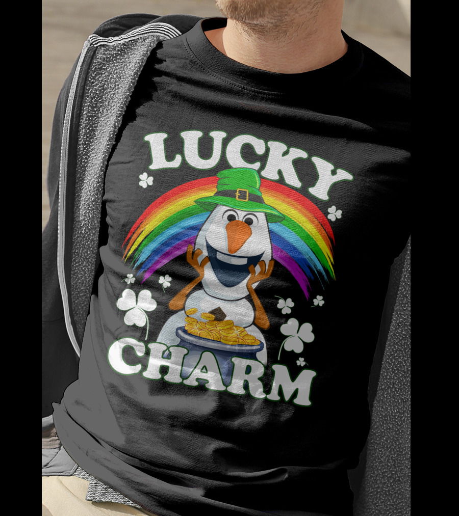 Lucky Charm Olaf Rainbow Hat Shamrocks Gold Coins T-Shirt