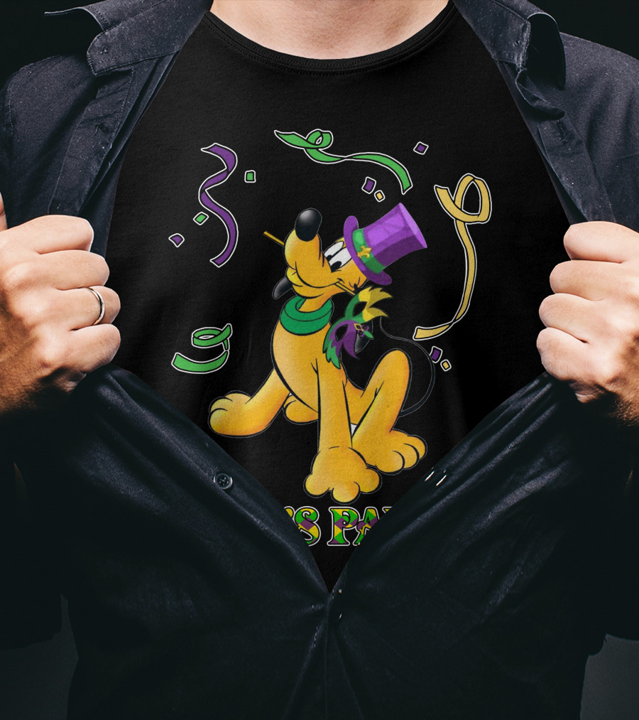 Pluto Let's Party With Mardi Gras Theme T-Shirt