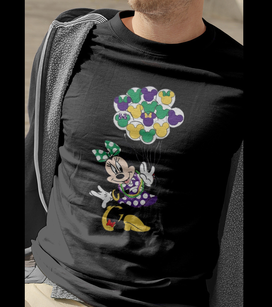 Minnie Mouse Mardi Gras Balloons Celebration T-Shirt