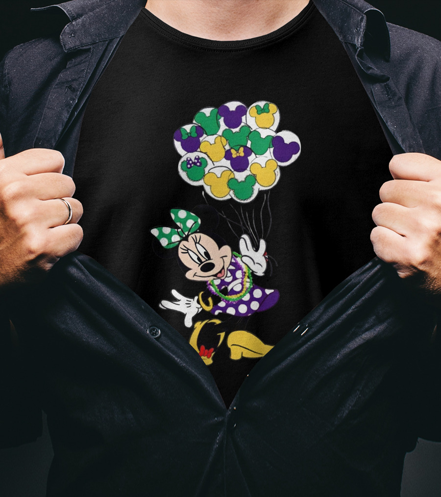 Minnie Mouse Mardi Gras Balloons Celebration T-Shirt