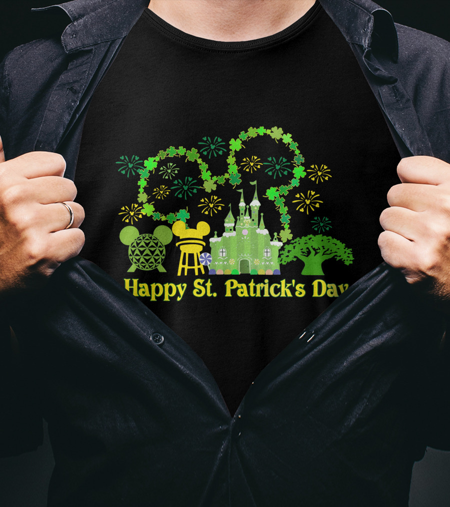 Happy St. Patrick's Day At Disney With Icons And Castles T-Shirt