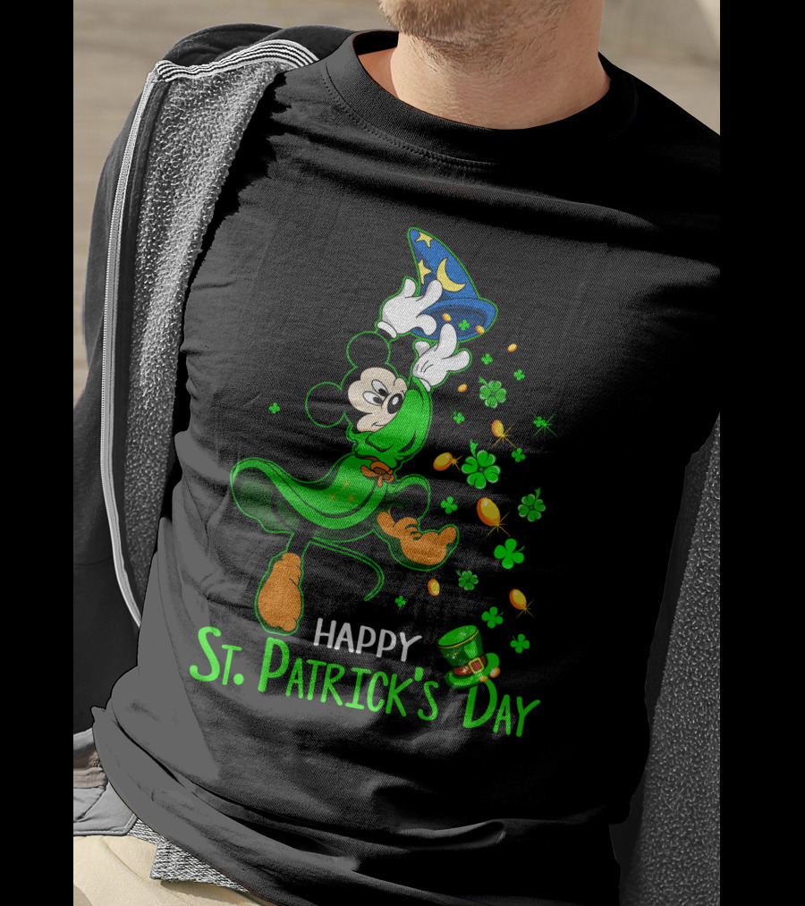 Happy St. Patrick's Day Fantasia Mickey With Shamrocks And Coins T-Shirt