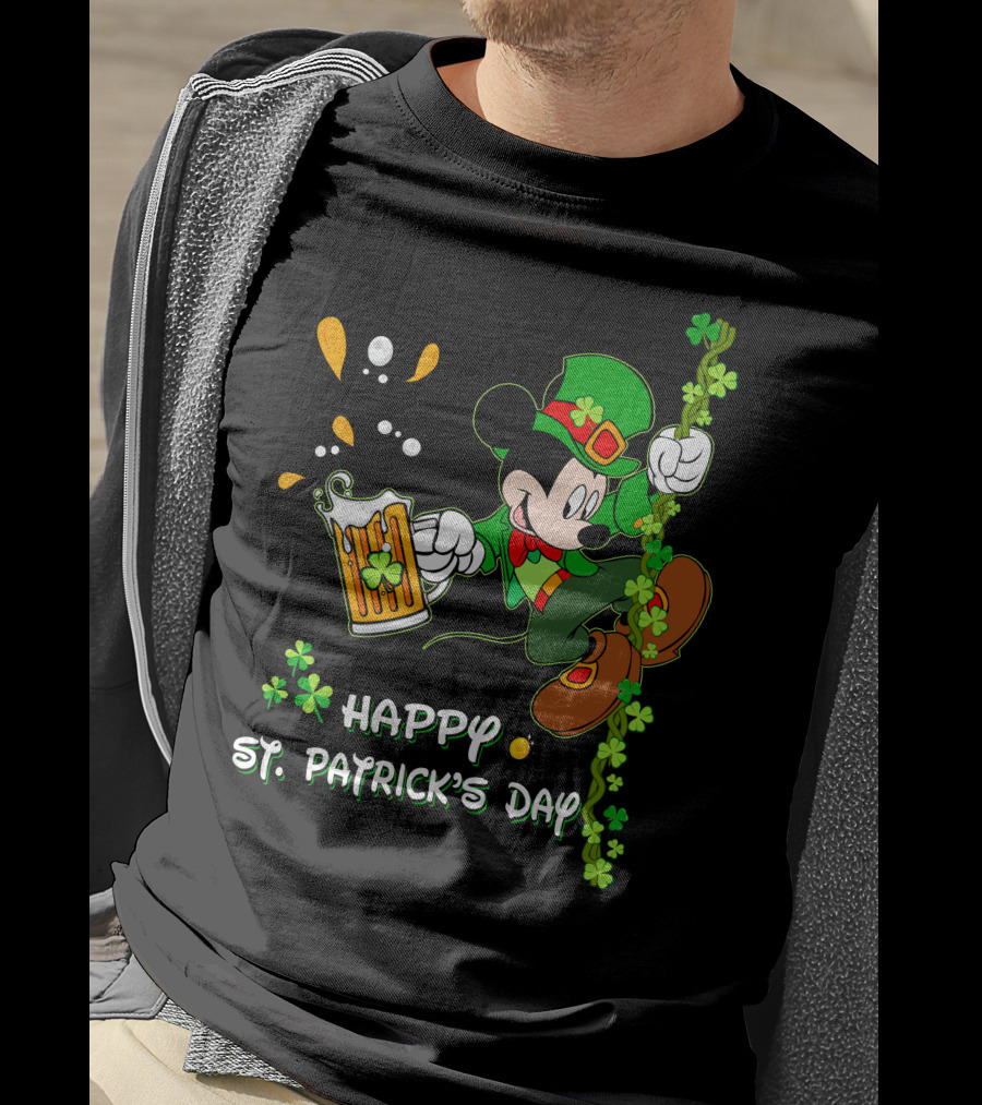 Happy St Patrick's Day Mickey Mouse Beer And Shamrocks Party T-Shirt