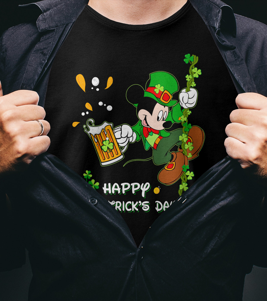 Happy St Patrick's Day Mickey Mouse Beer And Shamrocks Party T-Shirt