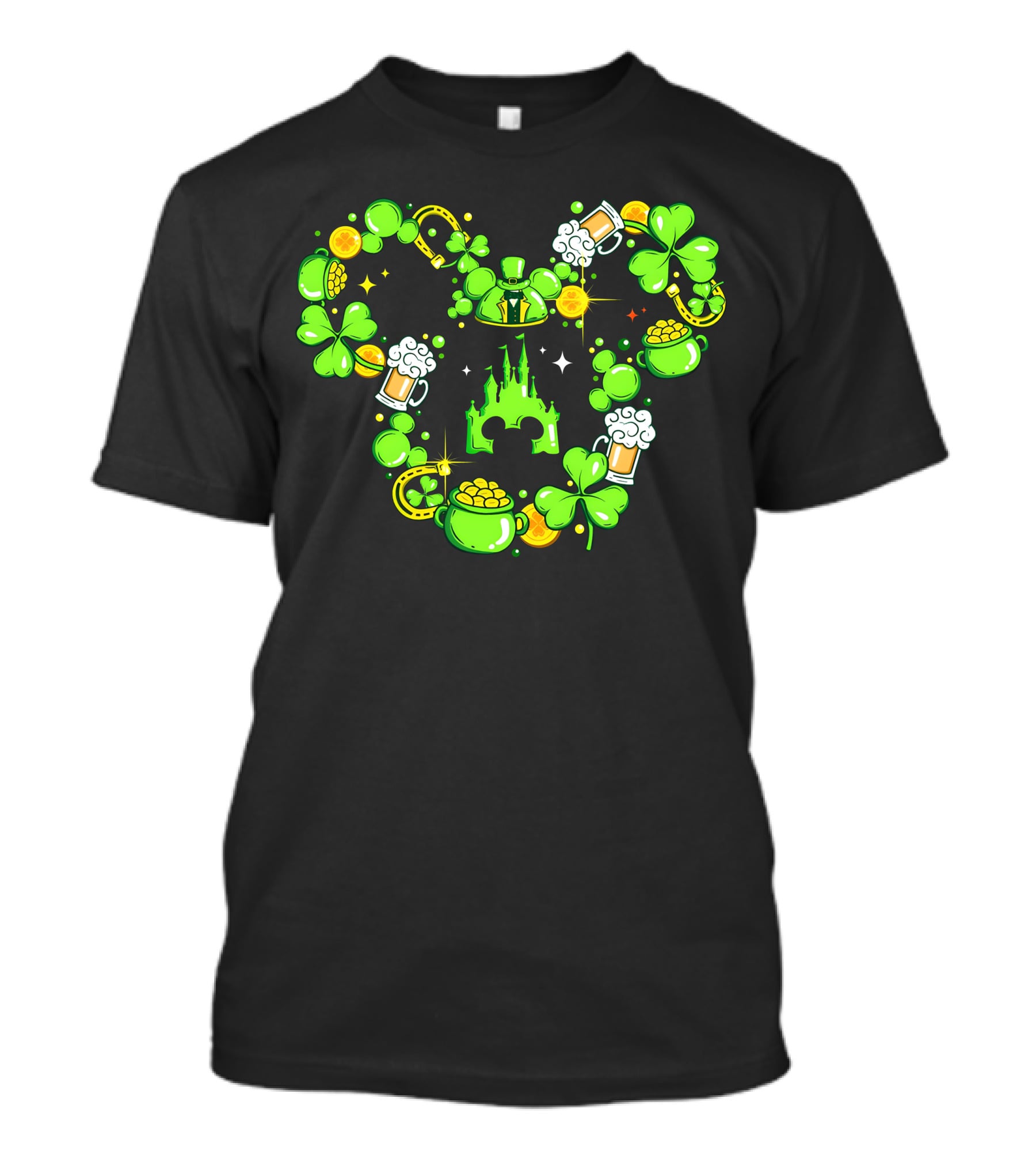 Mickey St Patricks Day Shamrocks Castle Beer Gold Coins T-Shirt