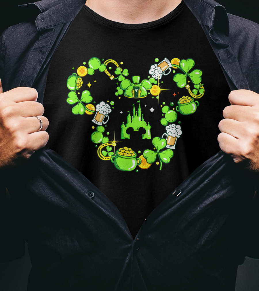 Mickey St Patricks Day Shamrocks Castle Beer Gold Coins T-Shirt